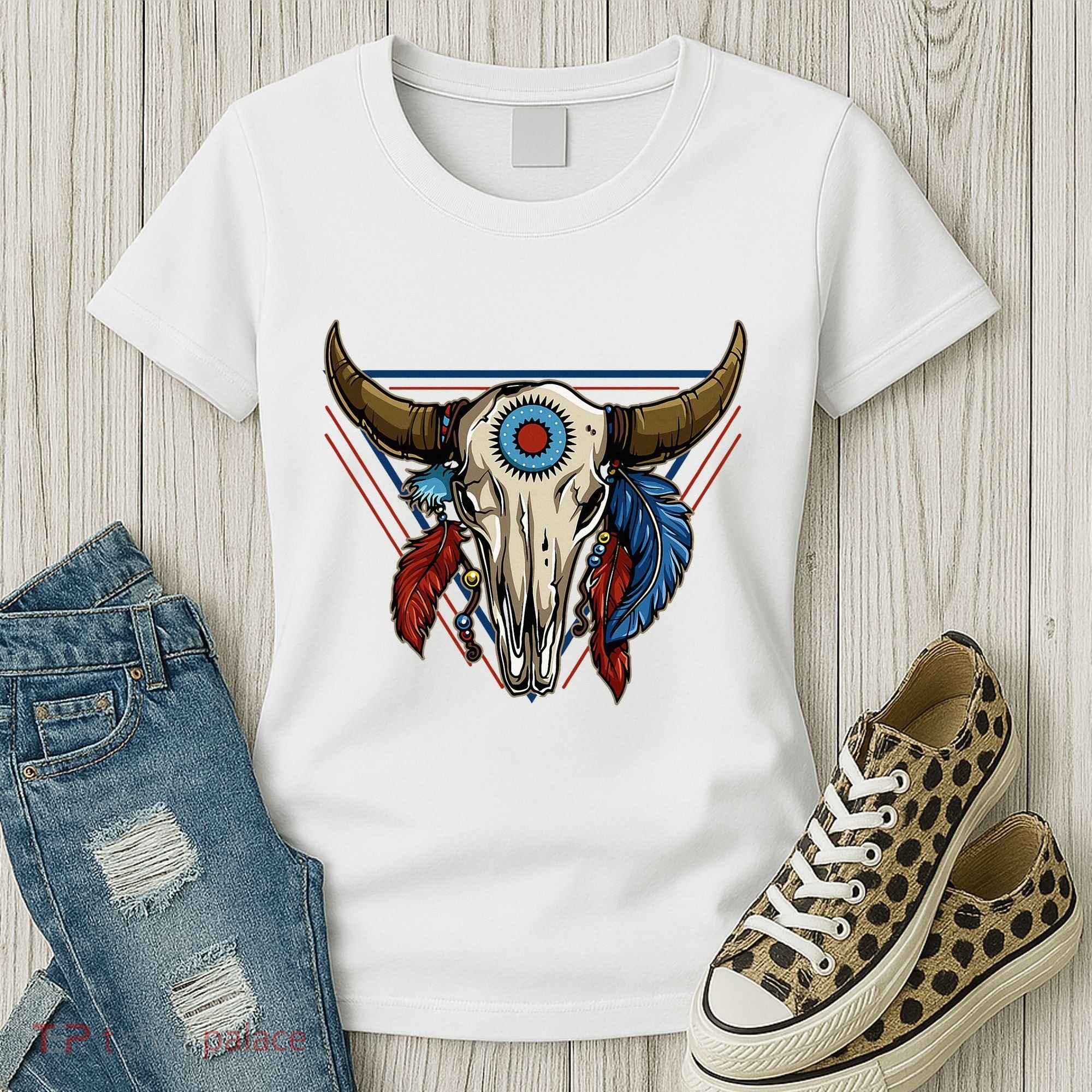 Classic Buffalo Skull Native American Tribe Totem Women's T-Shirt