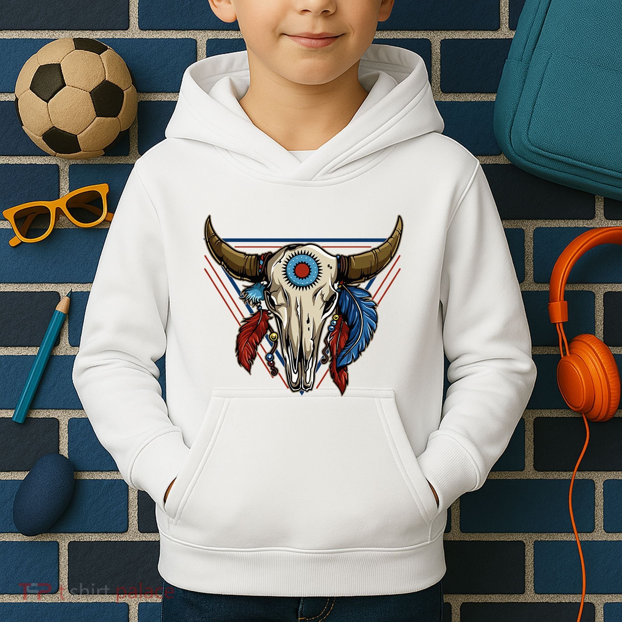 Classic Buffalo Skull Native American Tribe Totem Kids Hoodie