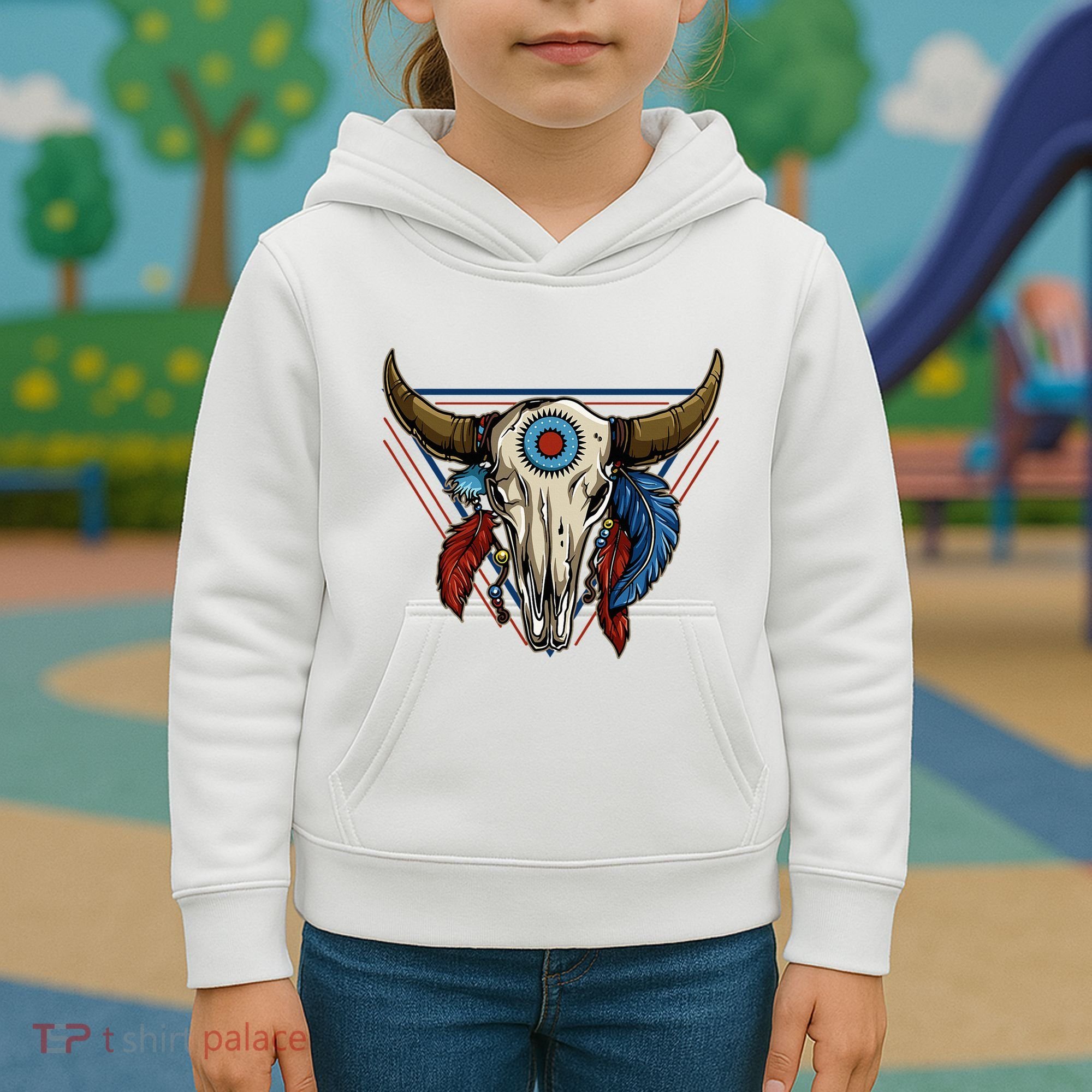 Classic Buffalo Skull Native American Tribe Totem Kids Hoodie