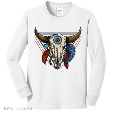 Classic Buffalo Skull Native American Tribe Totem Kids Long Sleeve Shirt