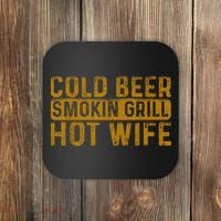 Cold Beer Smoking Grill Hotwife Husband Wife Bbq Joke Coaster thumb 0
