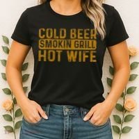 Cold Beer Smoking Grill Hotwife Husband Wife Bbq Joke Women's T-Shirt thumb 2