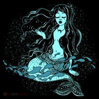 Cute Boho Space Galaxy Mermaid Kids Long Sleeve Shirt thumb 2