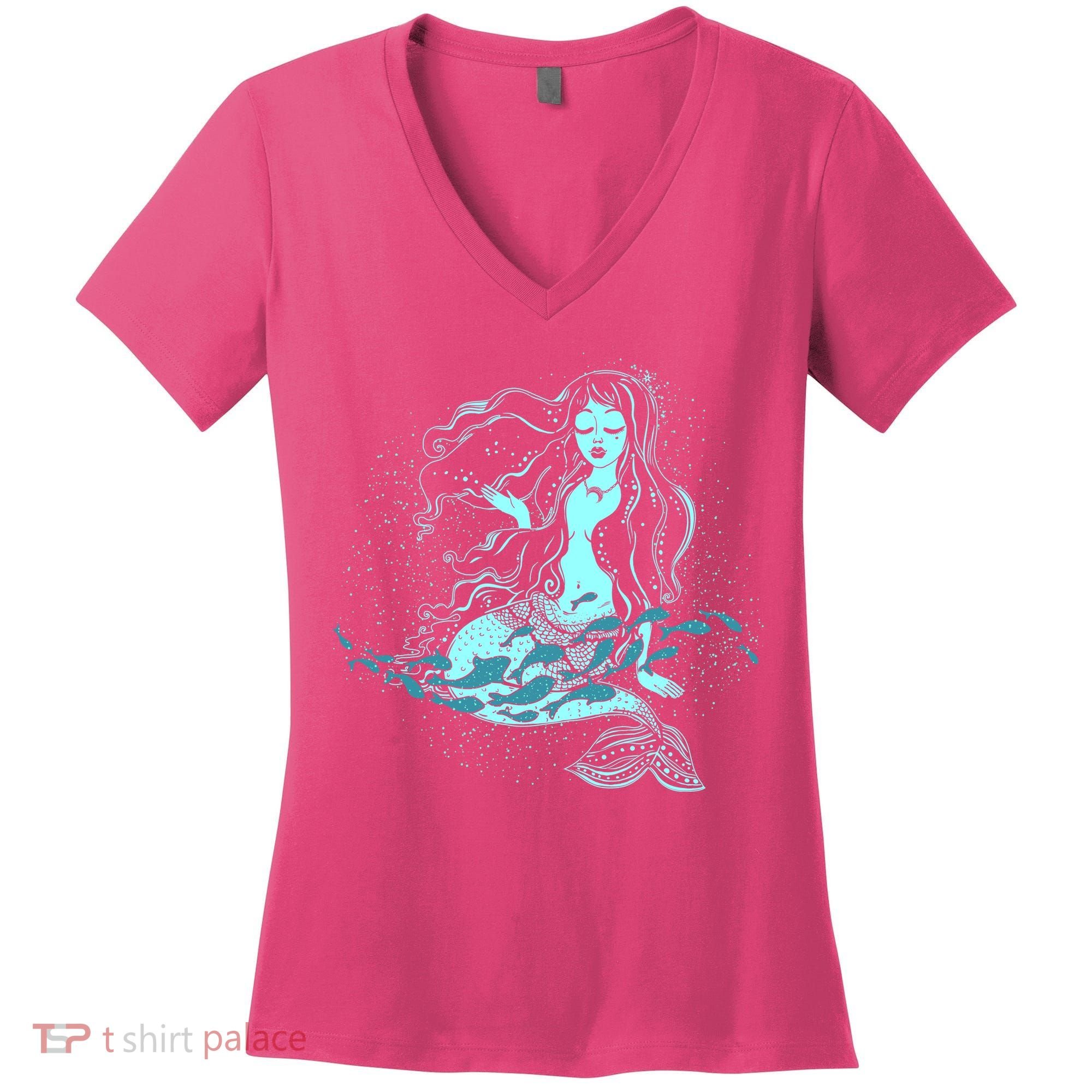 Cute Boho Space Galaxy Mermaid Women's V-Neck T-Shirt
