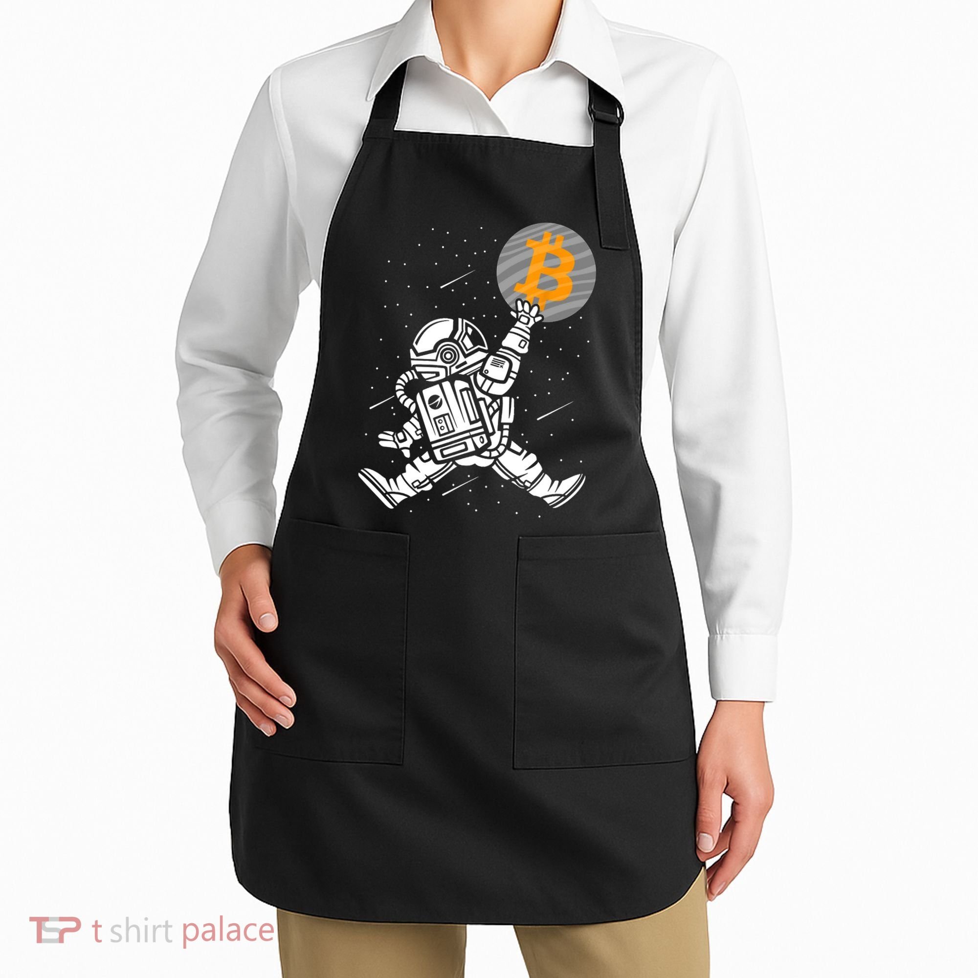 Cryptocurrency Bitcoin Space Moon Funny Apron