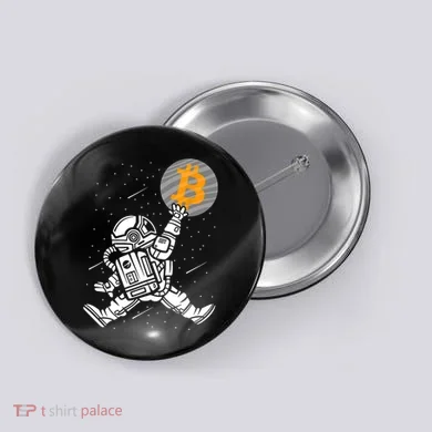 Cryptocurrency Bitcoin Space Moon Funny Button