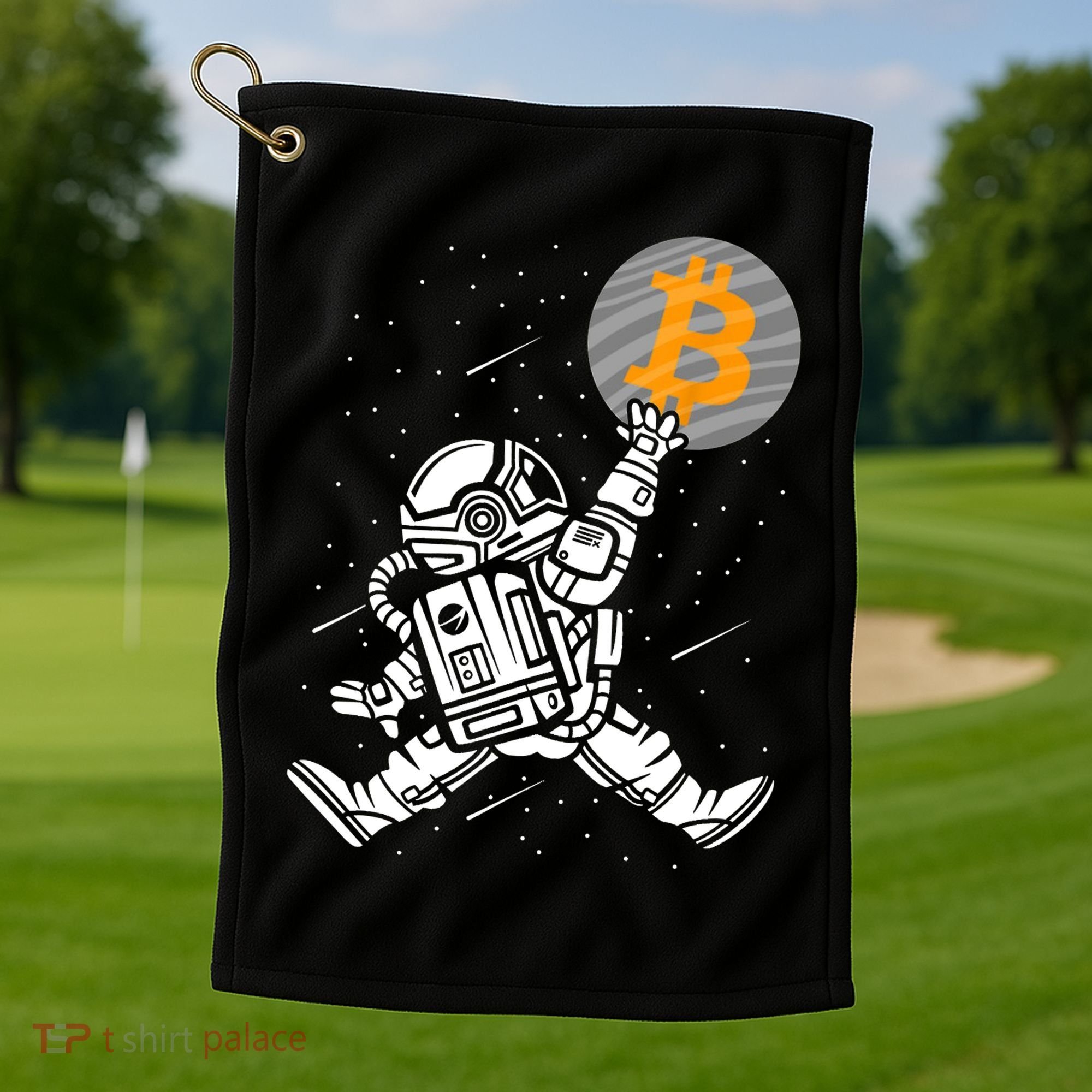 Cryptocurrency Bitcoin Space Moon Funny Golf Towel