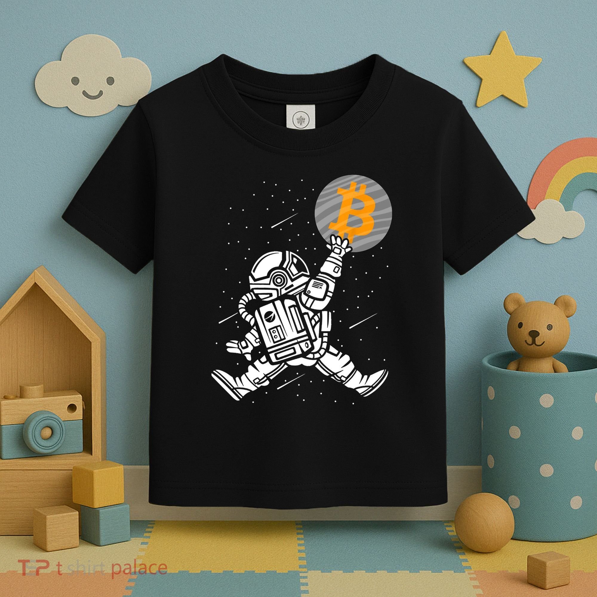 Cryptocurrency Bitcoin Space Moon Funny Toddler T-Shirt