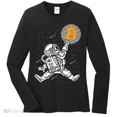 Cryptocurrency Bitcoin Space Moon Funny Women's Long Sleeve Shirt