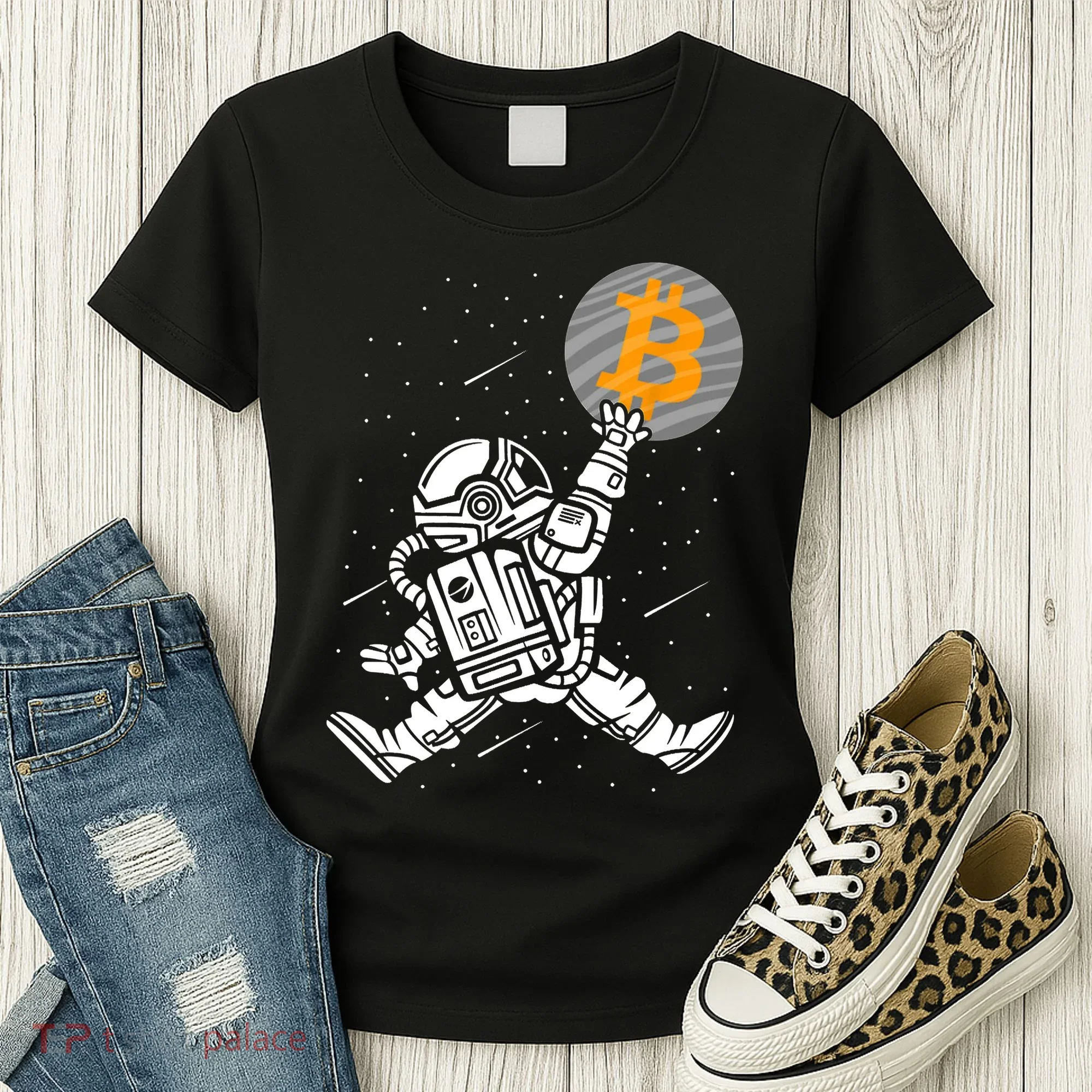 Cryptocurrency Bitcoin Space Moon Funny Women's T-Shirt
