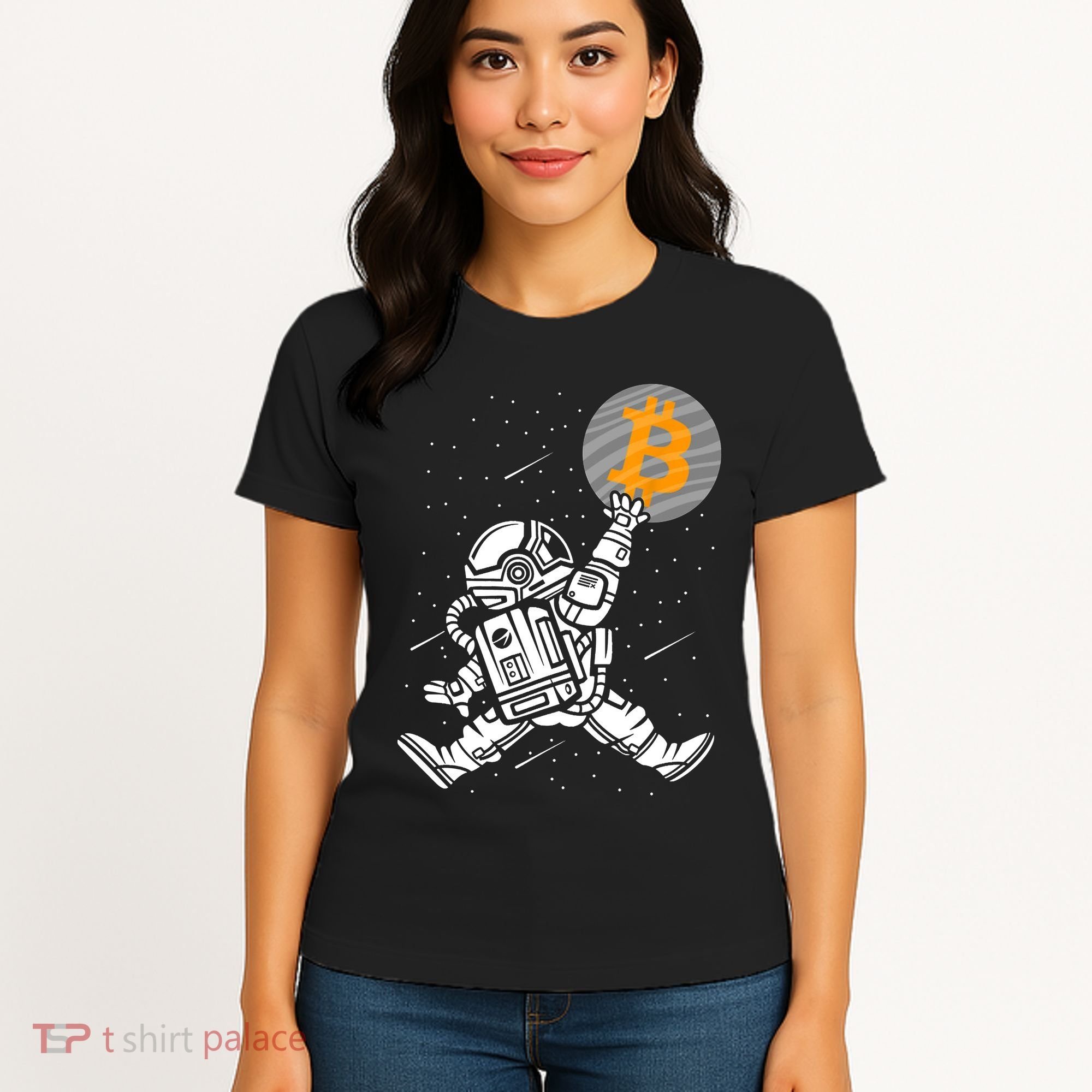Cryptocurrency Bitcoin Space Moon Funny Women's T-Shirt