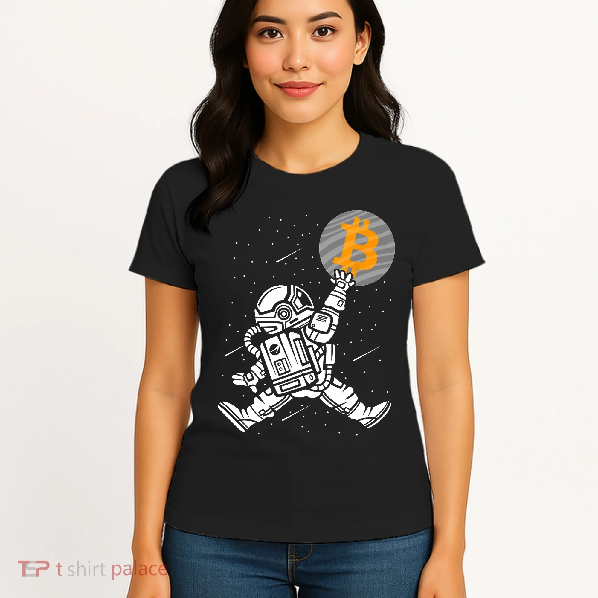 Cryptocurrency Bitcoin Space Moon Funny Women's T-Shirt