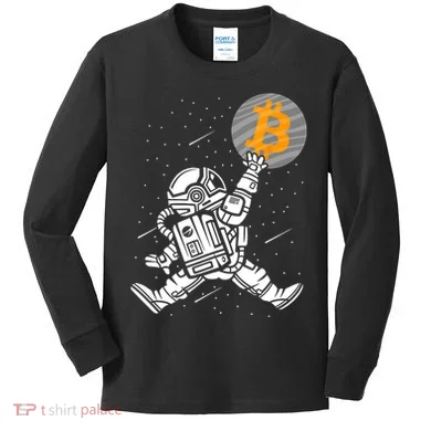 Cryptocurrency Bitcoin Space Moon Funny Kids Long Sleeve Shirt