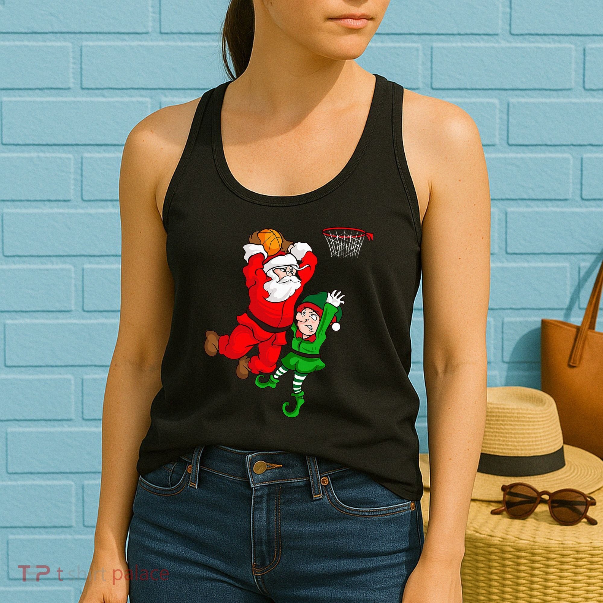 Christmas Basketball Santa Claus Slam Dunk Elf Funny Humor  Women's Tank Top
