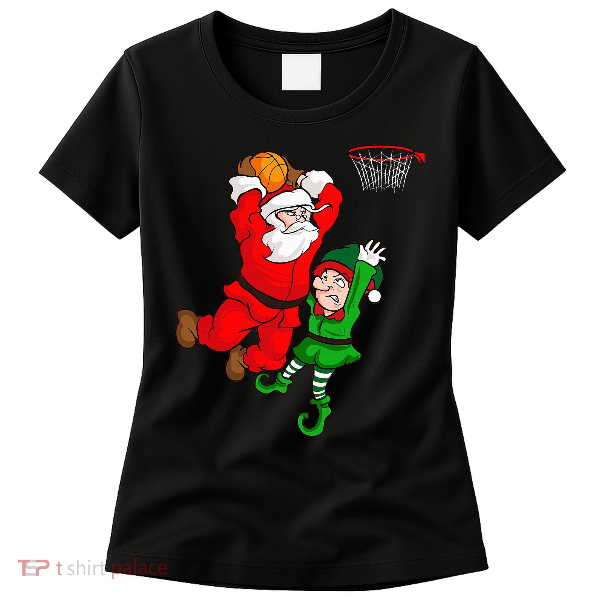 Christmas Basketball Santa Claus Slam Dunk Elf Funny Humor  Women's T-Shirt