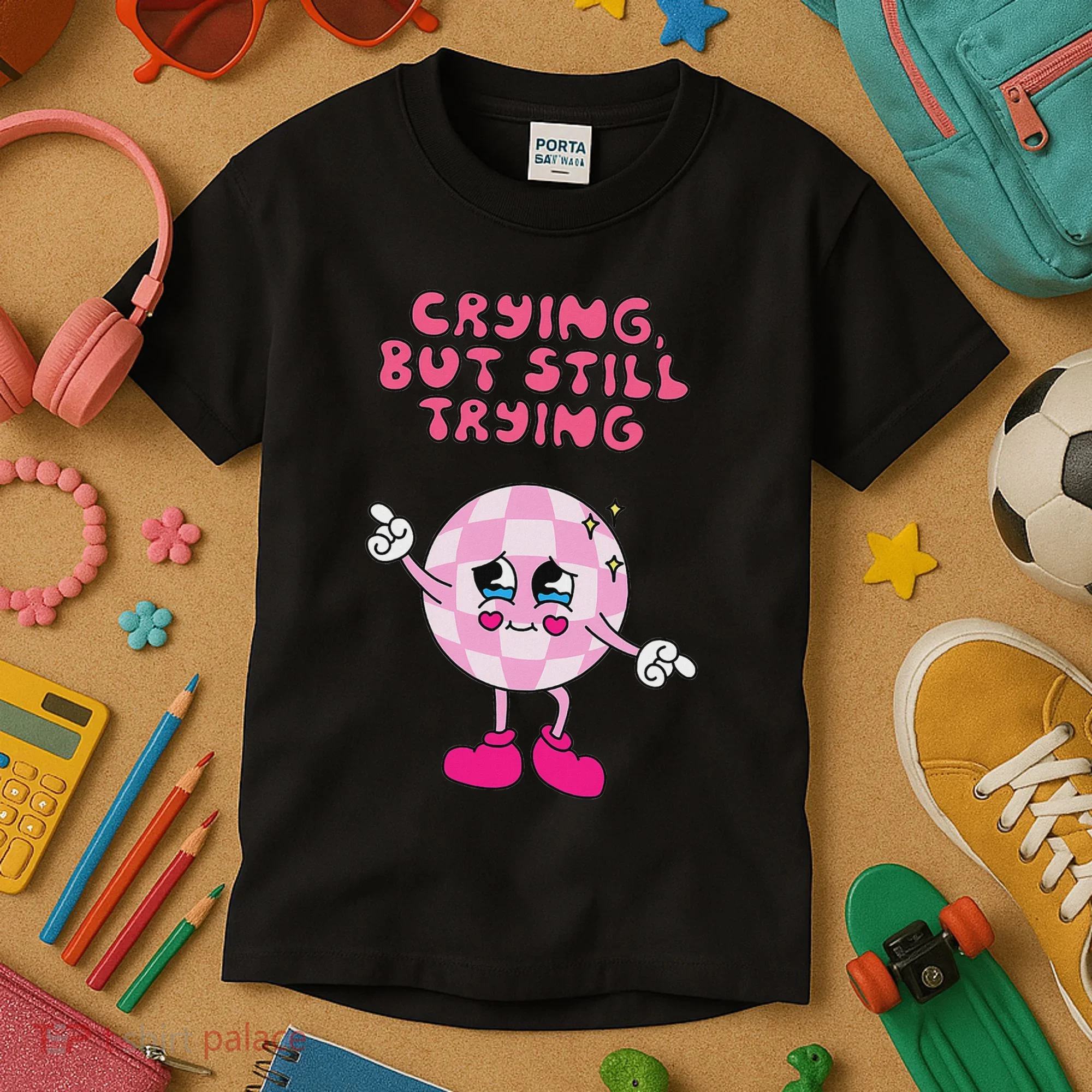 Crying But Still Trying Apparel Kids T-Shirt
