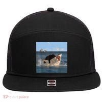 Cat Biting Shark Humorous Playful Funny Cat And Shark 7 Panel Mesh Trucker Snapback Hat thumb 0