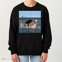 Cat Biting Shark Humorous Playful Funny Cat And Shark Women's Sweatshirt thumb 0