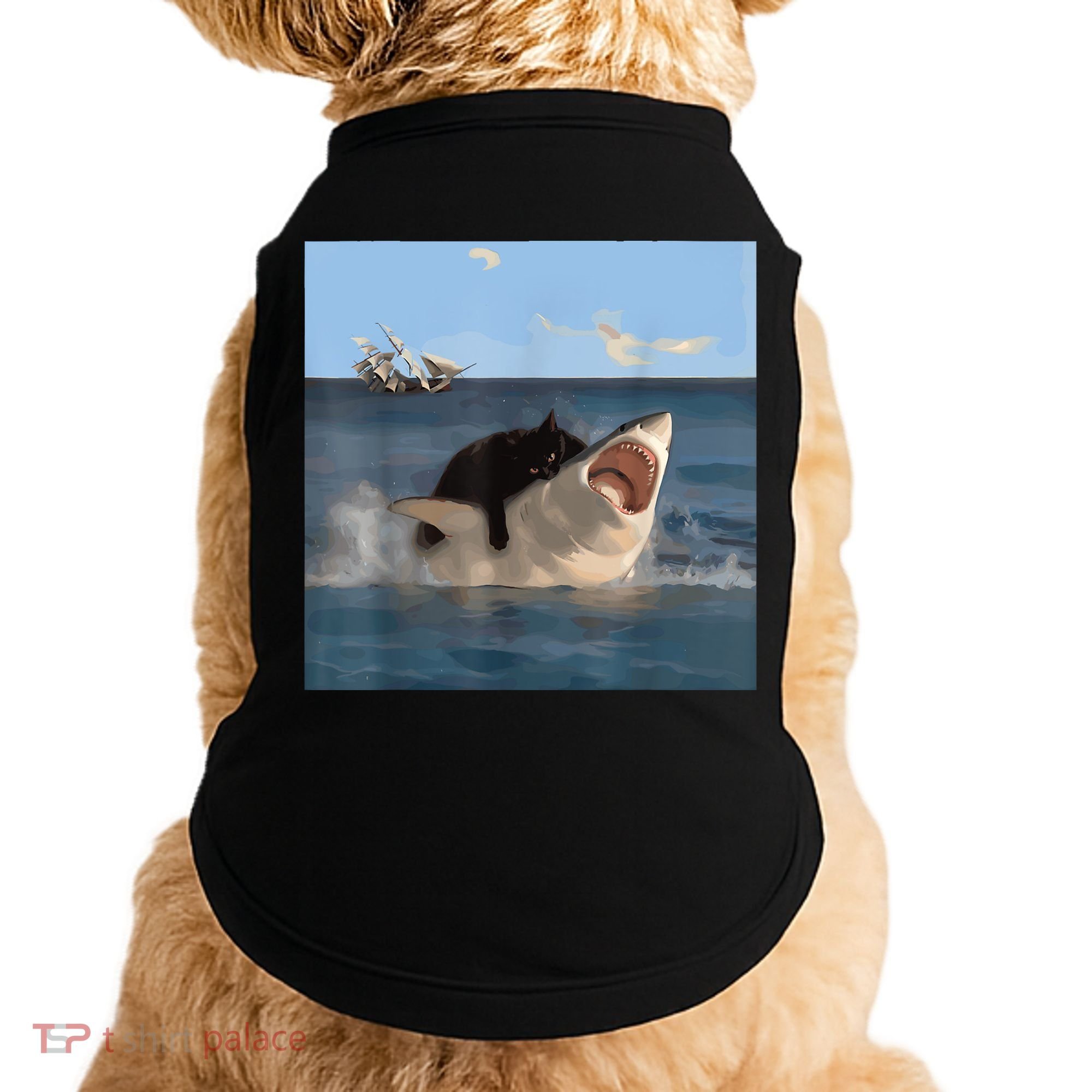 Cat Biting Shark Humorous Playful Funny Cat And Shark Doggie Tank