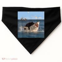 Cat Biting Shark Humorous Playful Funny Cat And Shark USA-Made Doggie Bandana thumb 0