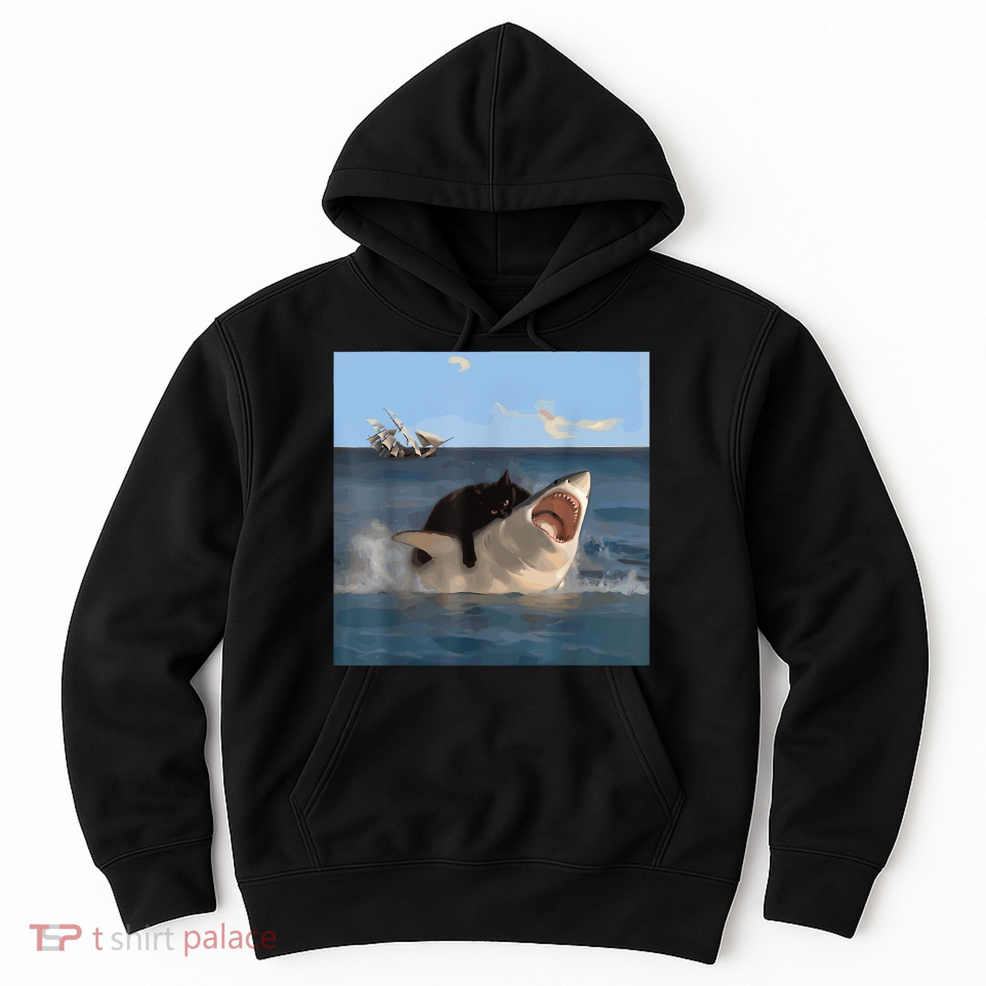 Cat Biting Shark Humorous Playful Funny Cat And Shark Hoodie