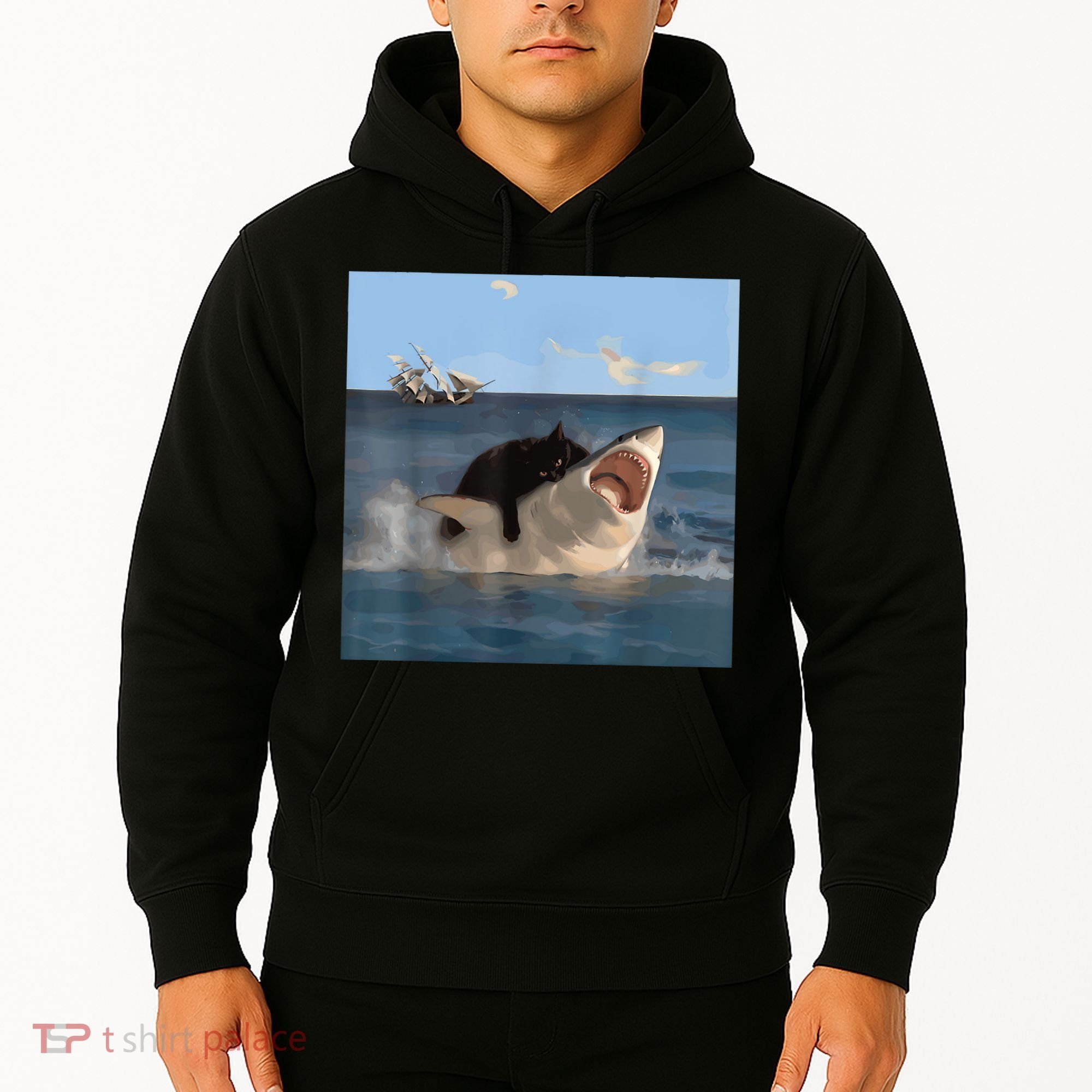 Cat Biting Shark Humorous Playful Funny Cat And Shark Hoodie