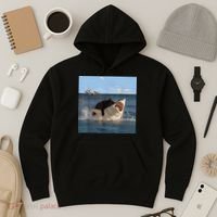 Cat Biting Shark Humorous Playful Funny Cat And Shark Hoodie thumb 3