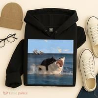 Cat Biting Shark Humorous Playful Funny Cat And Shark Hoodie thumb 4