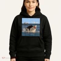 Cat Biting Shark Humorous Playful Funny Cat And Shark Hoodie thumb 5