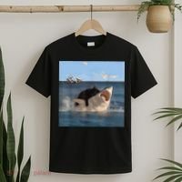 Cat Biting Shark Humorous Playful Funny Cat And Shark T-Shirt thumb 2
