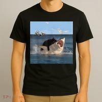 Cat Biting Shark Humorous Playful Funny Cat And Shark T-Shirt thumb 3