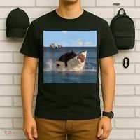 Cat Biting Shark Humorous Playful Funny Cat And Shark T-Shirt thumb 6