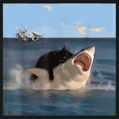 Cat Biting Shark Humorous Playful Funny Cat And Shark Button
