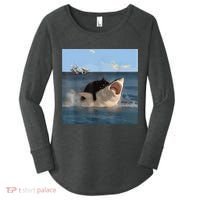 Cat Biting Shark Humorous Playful Funny Cat And Shark Women's Perfect Tri Tunic Long Sleeve Shirt thumb 0