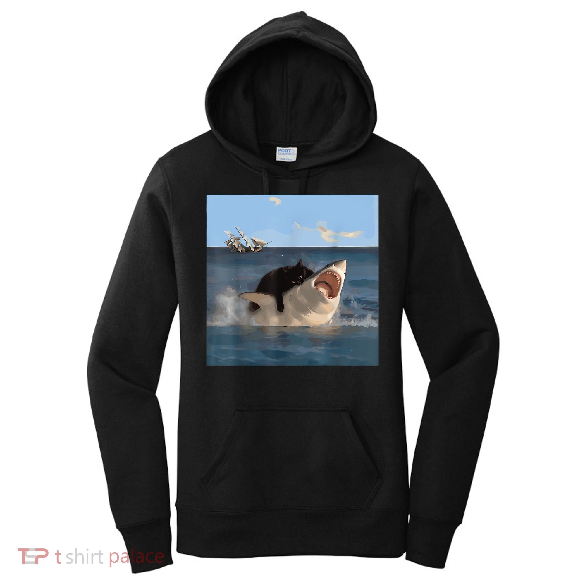 Cat Biting Shark Humorous Playful Funny Cat And Shark Women's Hoodie
