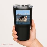Cat Biting Shark Humorous Playful Funny Cat And Shark Tumbler thumb 2