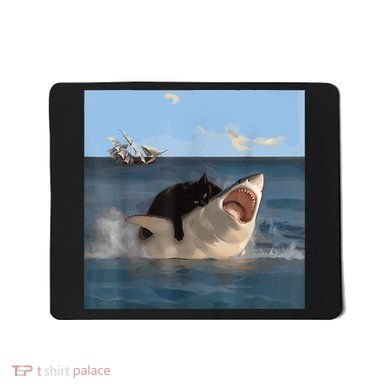 Cat Biting Shark Humorous Playful Funny Cat And Shark Mousepad