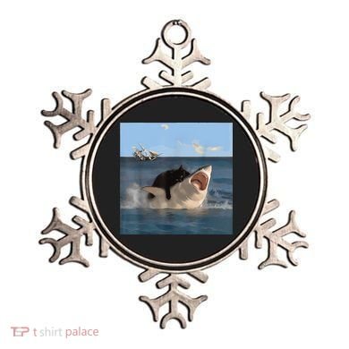 Cat Biting Shark Humorous Playful Funny Cat And Shark Ornament