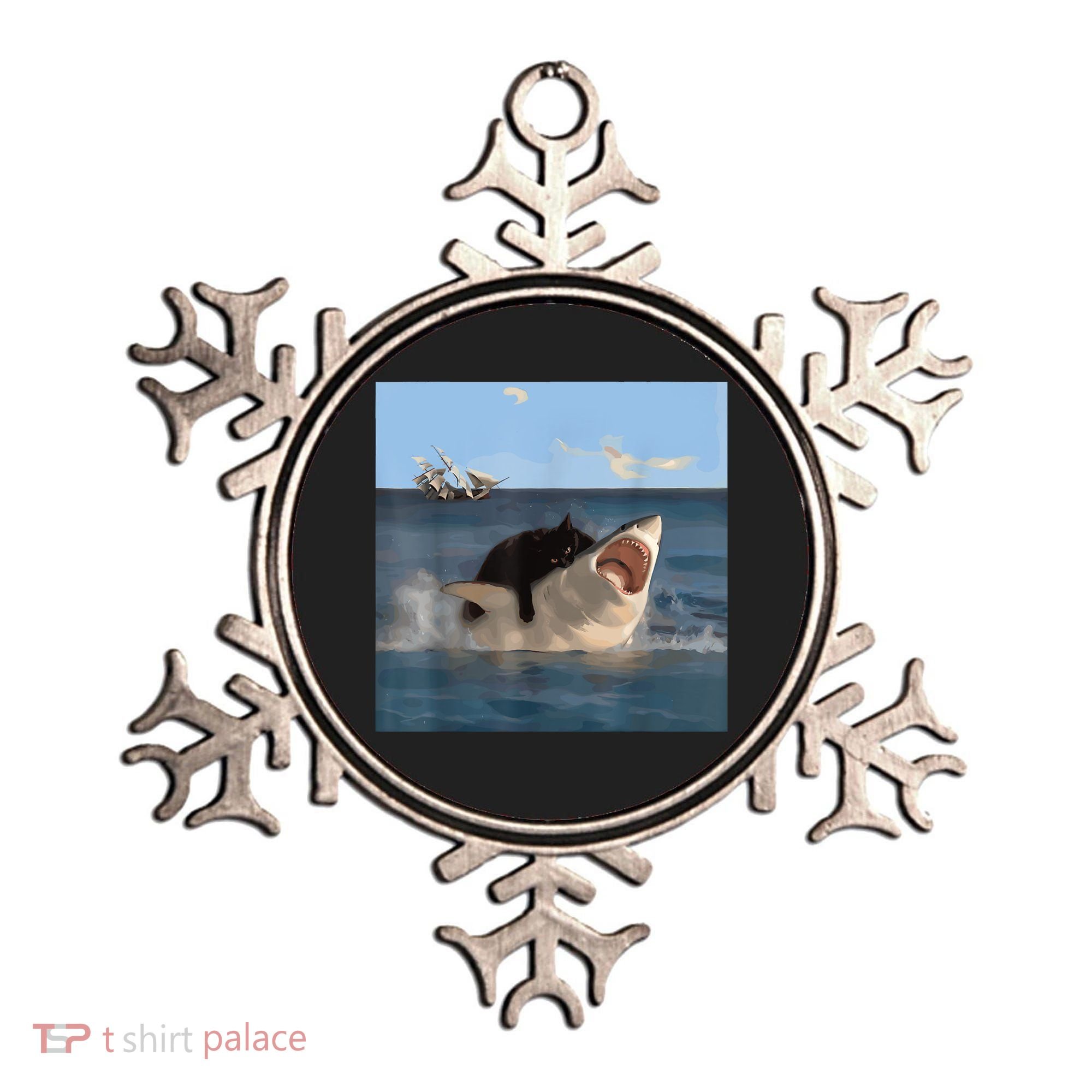 Cat Biting Shark Humorous Playful Funny Cat And Shark Ornament