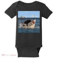 Cat Biting Shark Humorous Playful Funny Cat And Shark Baby Bodysuit thumb 0