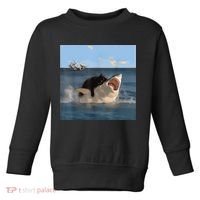 Cat Biting Shark Humorous Playful Funny Cat And Shark Toddler Sweatshirt thumb 0