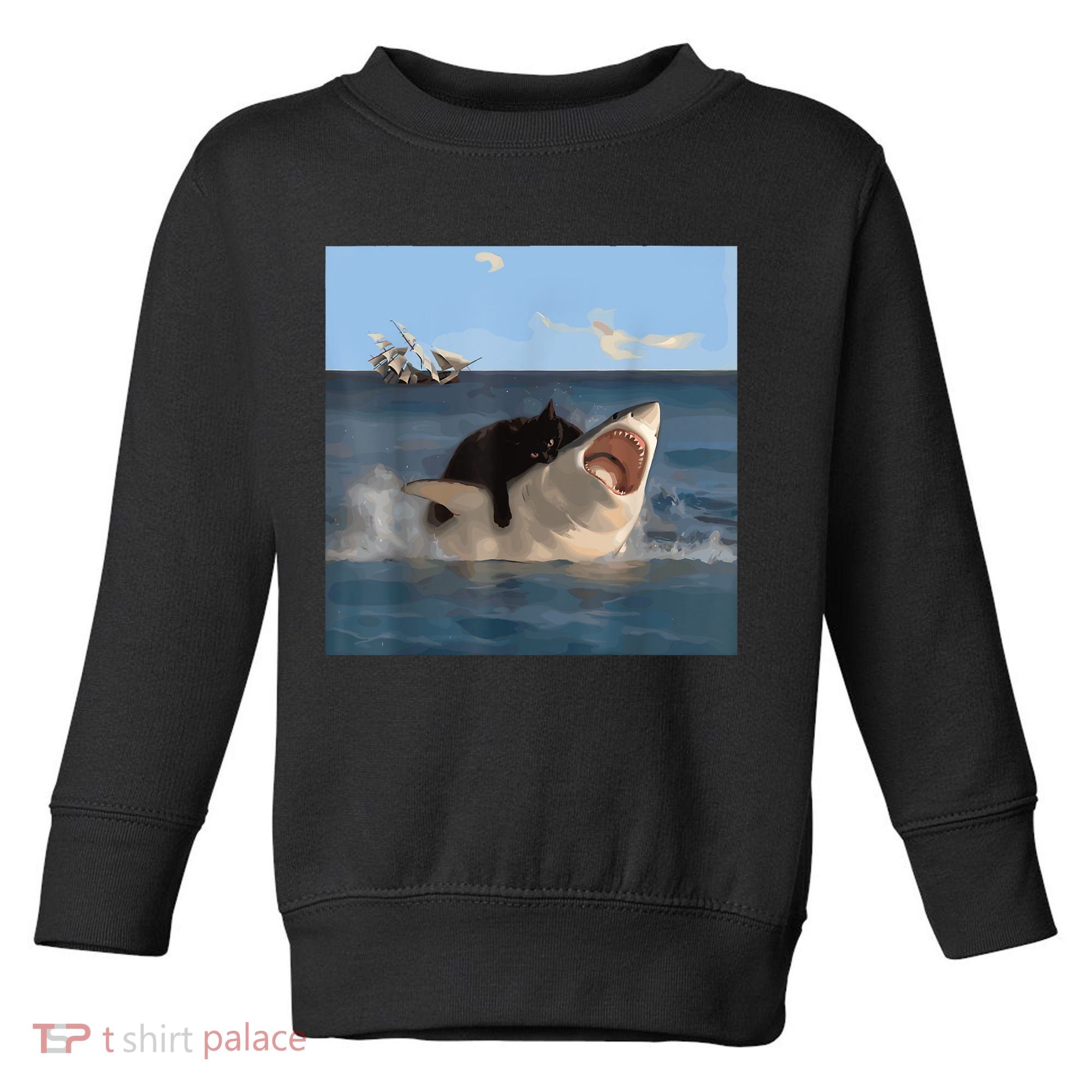 Cat Biting Shark Humorous Playful Funny Cat And Shark Toddler Sweatshirt