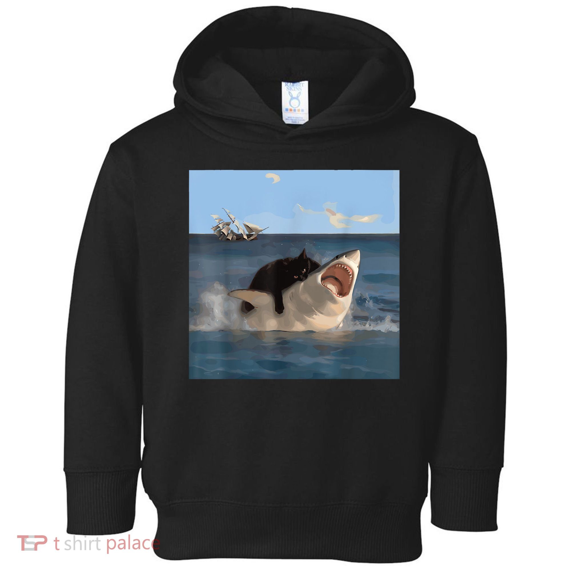 Cat Biting Shark Humorous Playful Funny Cat And Shark Toddler Hoodie