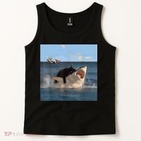 Cat Biting Shark Humorous Playful Funny Cat And Shark Tank Top thumb 2