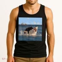 Cat Biting Shark Humorous Playful Funny Cat And Shark Tank Top thumb 3