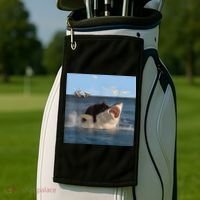Cat Biting Shark Humorous Playful Funny Cat And Shark Golf Towel thumb 2