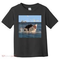 Cat Biting Shark Humorous Playful Funny Cat And Shark Toddler T-Shirt thumb 0