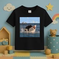 Cat Biting Shark Humorous Playful Funny Cat And Shark Toddler T-Shirt thumb 3