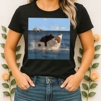 Cat Biting Shark Humorous Playful Funny Cat And Shark Women's T-Shirt thumb 2