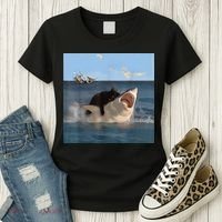 Cat Biting Shark Humorous Playful Funny Cat And Shark Women's T-Shirt thumb 3